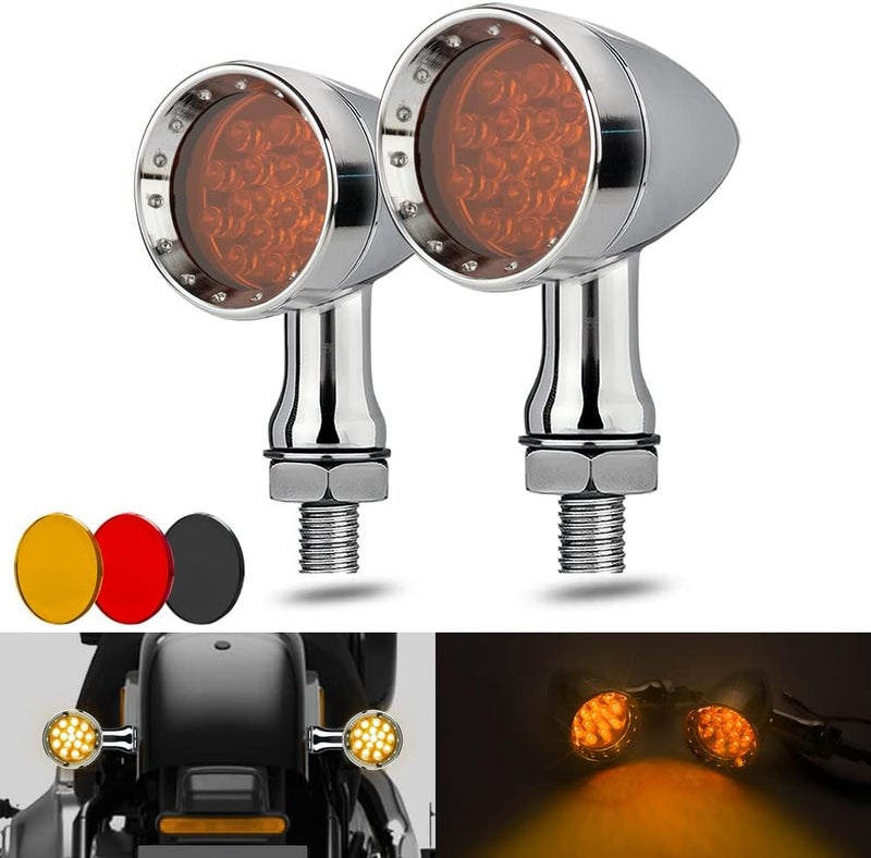 KICRY Motorcycle Turn Signals LED Bullet Front Rear Indicator Lights Universal Compatible for Harley Davidson Cruiser Iron Softail Street Bike Honda Shadow Yamaha Chopper Bobber Cafe Racer(Chrome/Amber-B) - Image 1